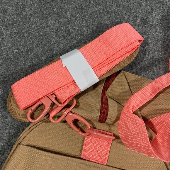 Glossier Duffle Bag Beige Desert Rose Pink 20x10x10 Pockets Travel Gym Satchel - Picture 11 of 13